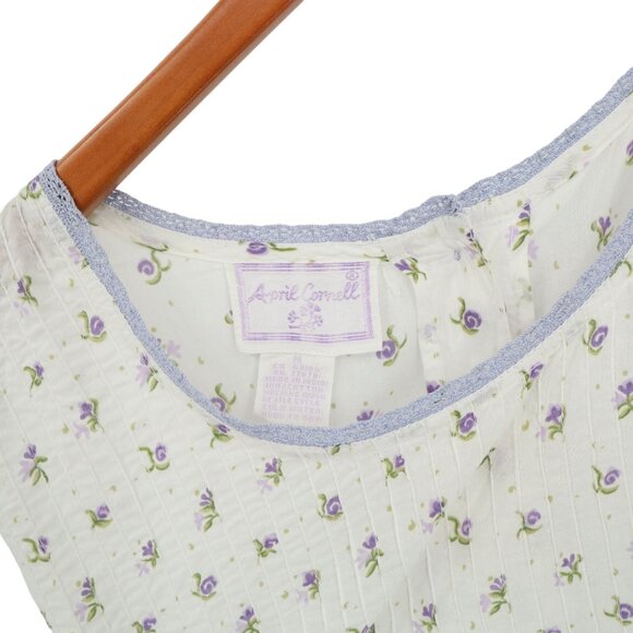 April Cornell Vintage White Purple Floral Cottage Eyelet Hem Nightgown Dress M - Picture 4 of 7